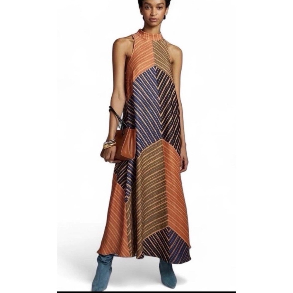 FARM RIO Anthropologie Sleeveless Halter Stripped Maxi Dress‎ Size XS #202
